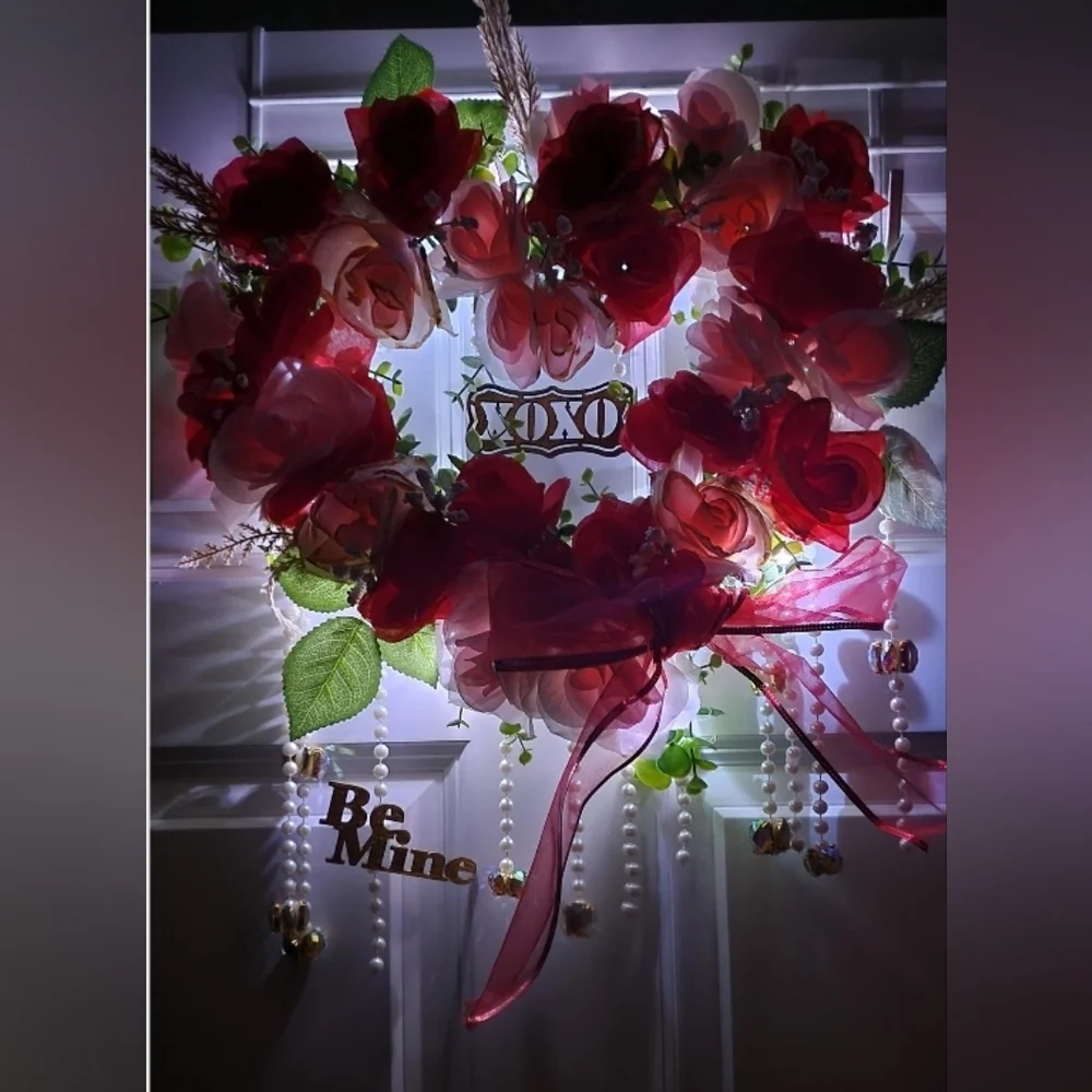 Valentine's Day Red and Pink Rose Wreath